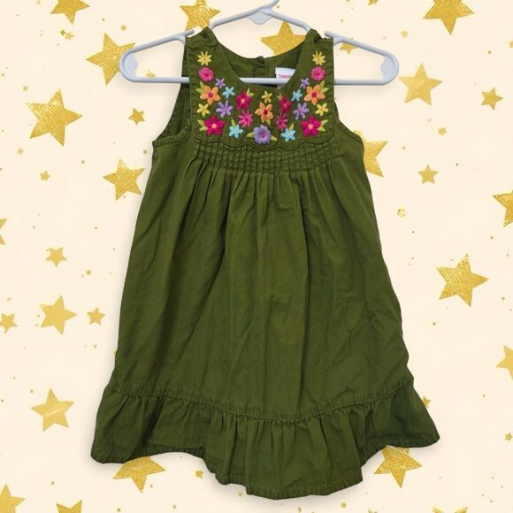12MO GYMBOREE Vintage Green Floral Embroidered Dress with Ruffle Hem - Picture 1 of 4